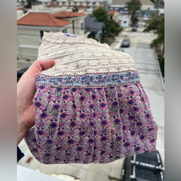 SEA purple pink boho batik flutter sleeve lace inset blouse sz 2 cottagecore - Picture 2 of 7